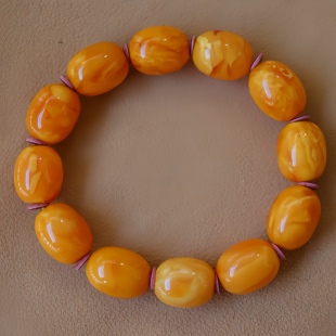 正品 文玩收藏珠宝饰品 天然俄料蜜蜡精品老花蜡14mm枣珠手串男女款