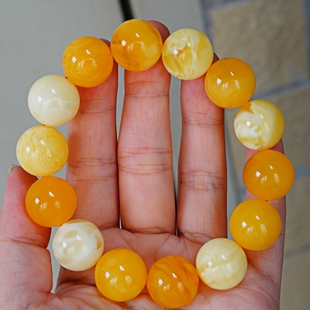 正品 天然俄料蜜蜡精品焦皮料多宝16mm圆珠手串文玩收藏珠宝饰品