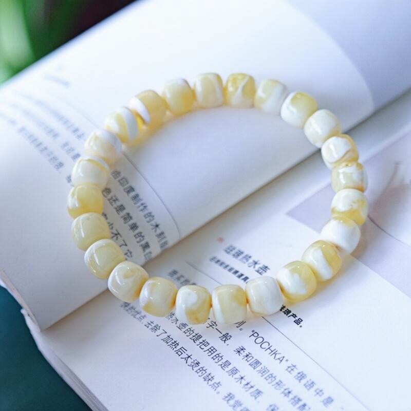 正品天然俄料精品满蜡金白蜡蜜蜡9.2mm老型手链女款文玩珠宝饰品