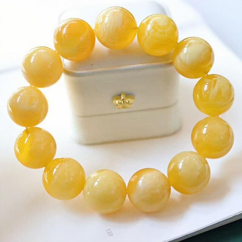 正品天然俄料精品原矿金白蜜蜡18mm圆珠手串男款文玩佛珠珠宝饰品