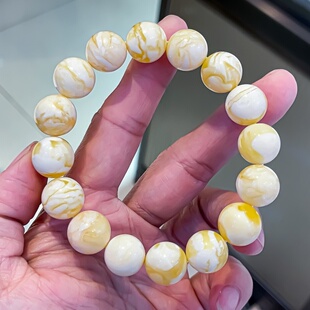 正品 天然俄料高品质白妖花蜜蜡12mm圆珠手串文玩收藏百搭珠宝饰品