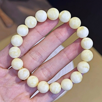 正品天然俄料浓白蜡蜜蜡圆珠手链