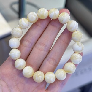 正品 文玩收藏珠宝饰品 天然俄料精品白花蜡蜜蜡11mm圆珠手链女款