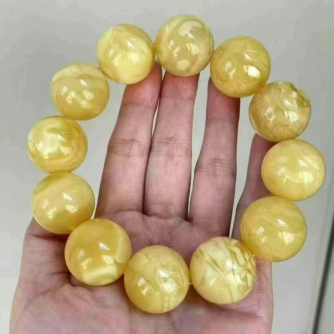 正品天然俄料蜜蜡高品质白花21mm手串男款手链文玩收藏珠宝饰品