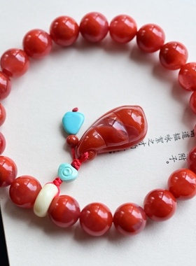 正品天然川料南红9mm圆珠手串女款手链文玩工艺时尚百搭珠宝饰品