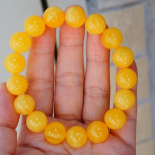正品 天然俄料蜜蜡精品焦皮料鸡油黄12mm圆珠手串文玩收藏珠宝饰品