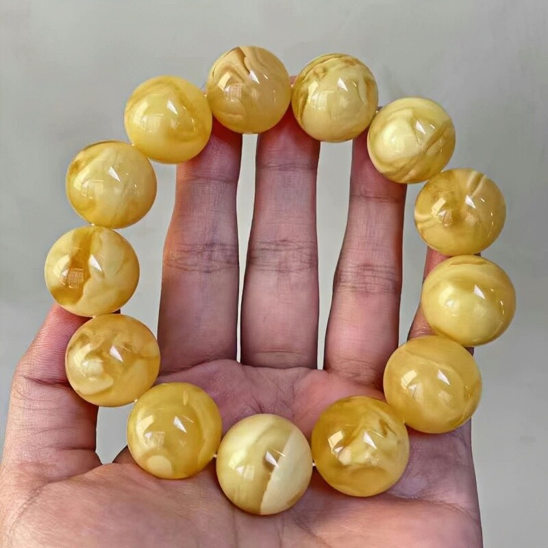 正品天然俄料精品满蜡妖花蜜蜡18mm手串男款文玩佛珠收藏珠宝饰品