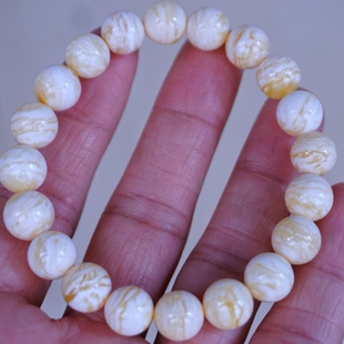 正品 天然俄料精品虎皮纹瓷白花蜜蜡10mm圆珠手串文玩收藏珠宝饰品