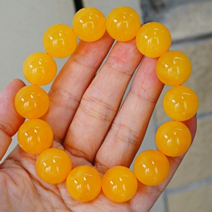 正品 天然俄料蜜蜡精品焦皮料满蜡鸡油黄16mm手串文玩收藏珠宝饰品