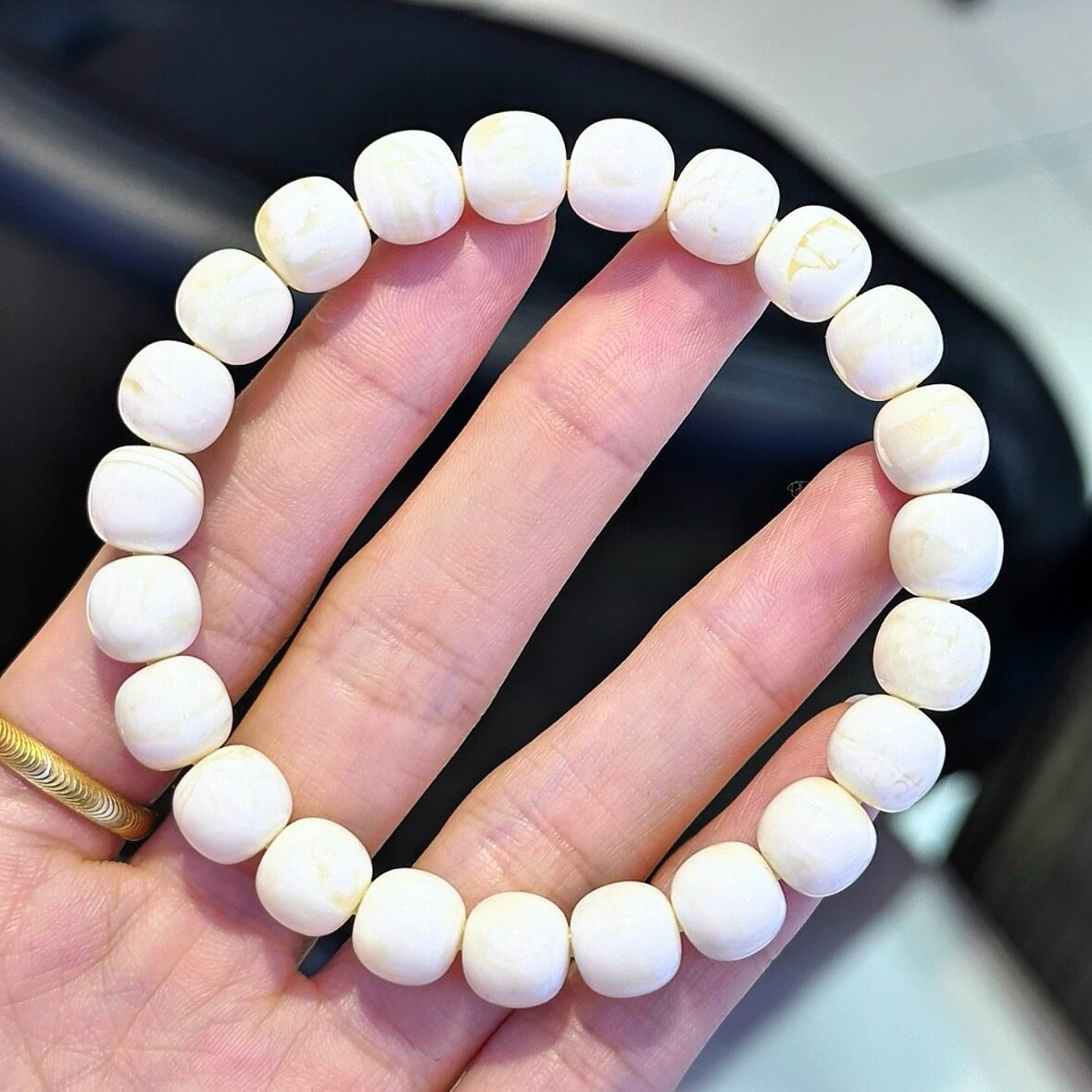 正品天然俄料精品瓷白蜡蜜蜡9mm高桩老型手链文玩百搭珠宝饰品