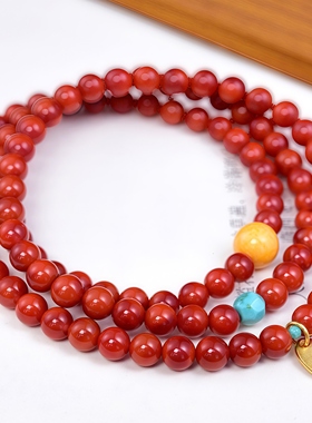 正品天然瓦西料南红多圈手链5.3mm圆珠手串文玩经典工艺珠宝饰品