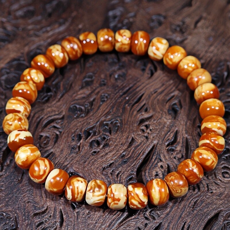 正品天然俄料原矿妖花老蜡蜜蜡7mm老型鼓珠手链文玩百搭珠宝饰品