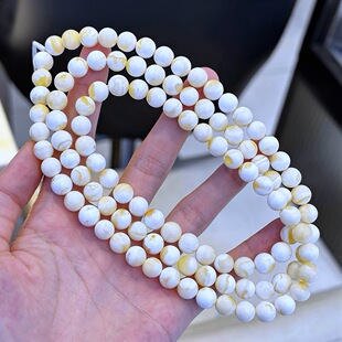 正品天然俄料高品质瓷白蜡蜜蜡8mm圆珠108佛珠男女款文玩珠宝饰品