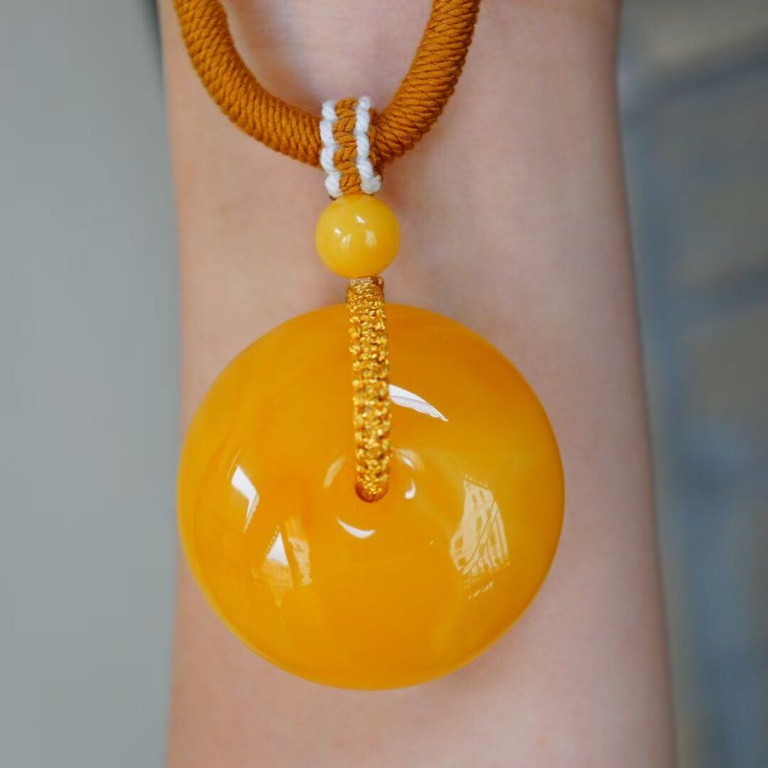 正品天然俄料精品满蜡焦皮料鸡油黄蜜蜡平安扣吊坠文玩珠宝饰品