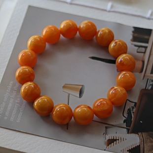 正品 天然俄料原矿满蜡老蜡蜜蜡12mm圆珠手链单圈文玩孤品珠宝饰品