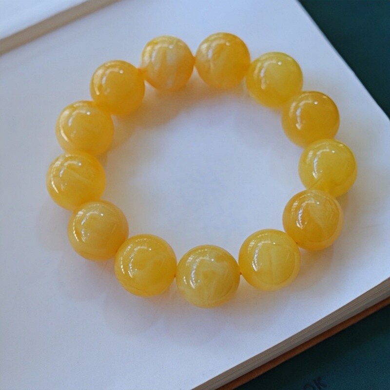 正品天然俄料高品质黄花蜡蜜蜡17mm圆珠男款手串文玩收藏珠宝饰品