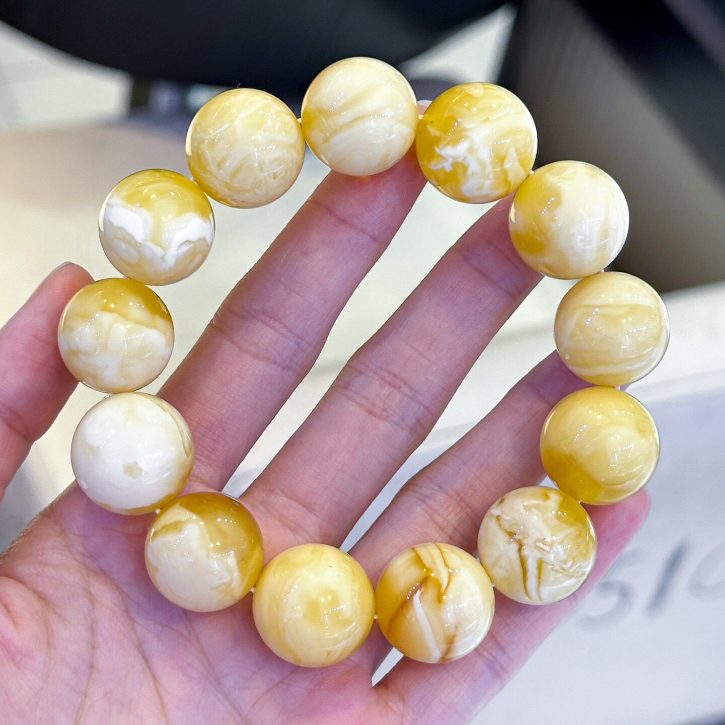 正品天然俄料高品质金白蜡蜜蜡17mm圆珠男款手串文玩收藏珠宝饰品