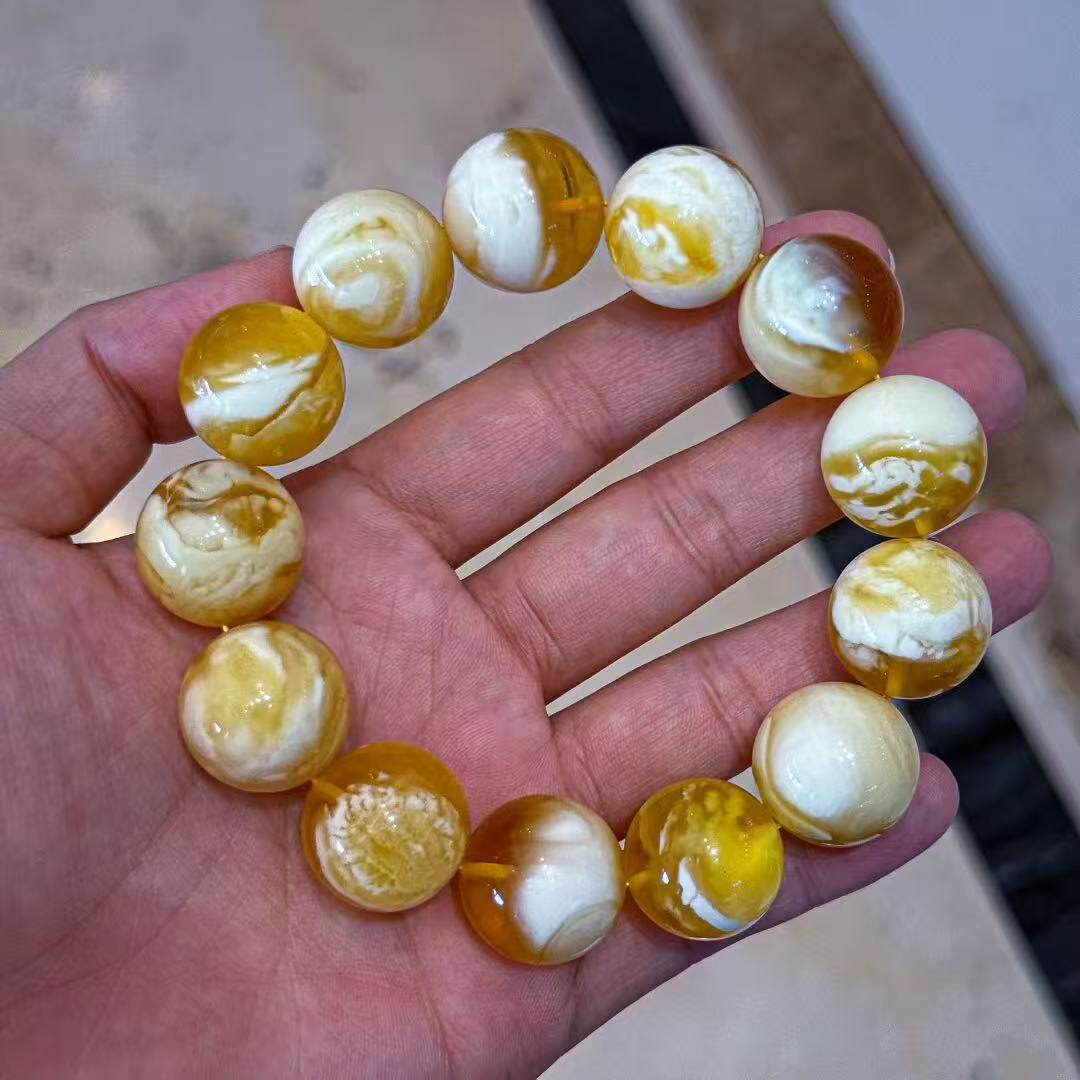 正品天然俄料高品质金瓷白妖孽18mm圆珠男款手串文玩收藏珠宝饰品