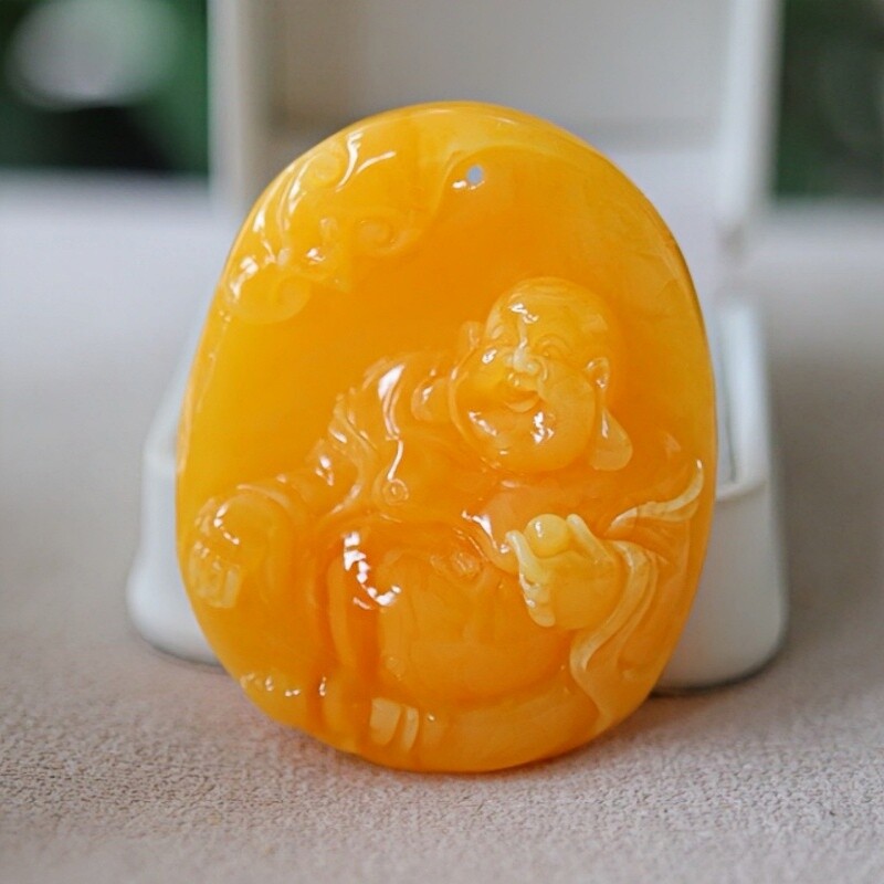 正品天然俄料蜜蜡高品质满蜡 弥勒佛 吊坠挂件文玩收藏珠宝饰品