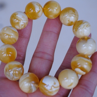 正品天然俄料精品溶洞金瓷白花蜡蜜蜡17mm手串文玩收藏珠宝饰品