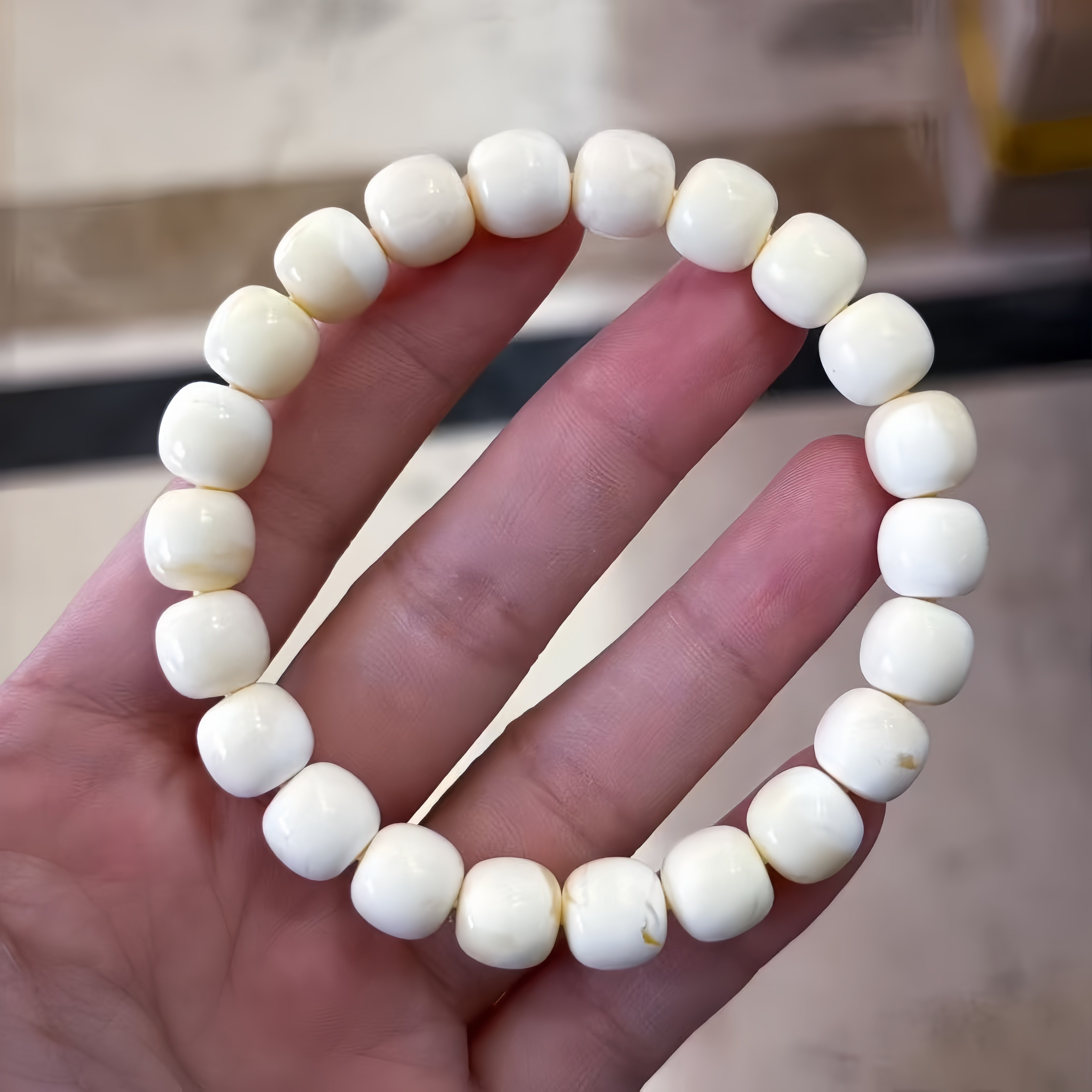 正品天然俄料高品质瓷白蜡蜜蜡10mm老型女款手链文玩收藏珠宝饰品