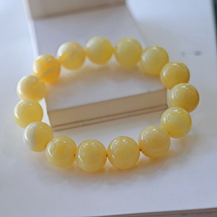 正品 天然俄料蜜蜡高品质黄白花蜡14.5mm圆珠手串文玩收藏珠宝饰品