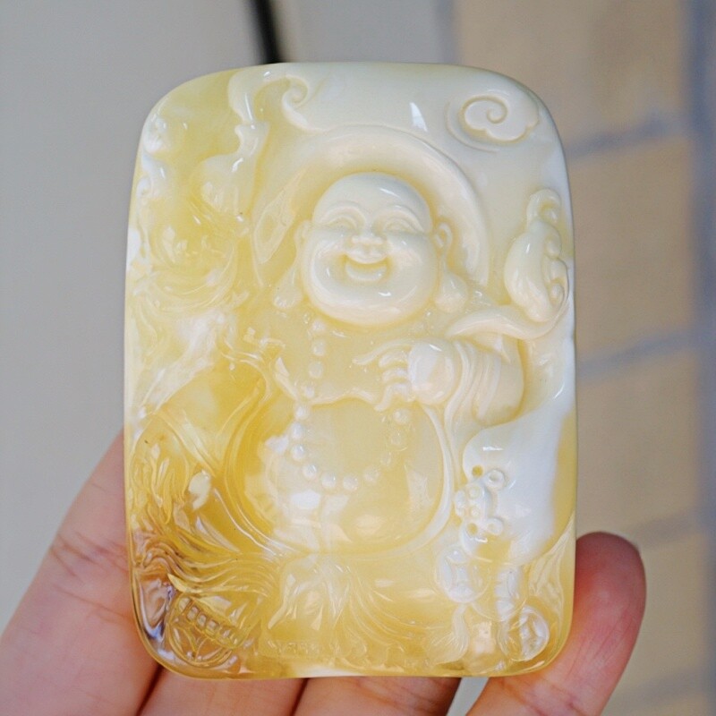正品天然俄料蜜蜡精品白花蜡 笑佛 吊坠挂件文玩收藏工艺珠宝饰品