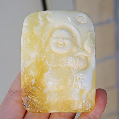 正品天然俄料蜜蜡精品白花蜡 笑佛 吊坠挂件文玩收藏工艺珠宝饰品