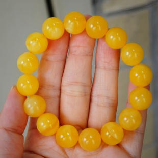 正品 天然俄料精品焦皮料满蜡鸡油黄13mm圆珠手串文玩百搭珠宝饰品