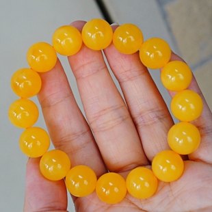 正品 天然俄料蜜蜡精品焦皮料满蜡鸡油黄13mm手串文玩收藏珠宝饰品