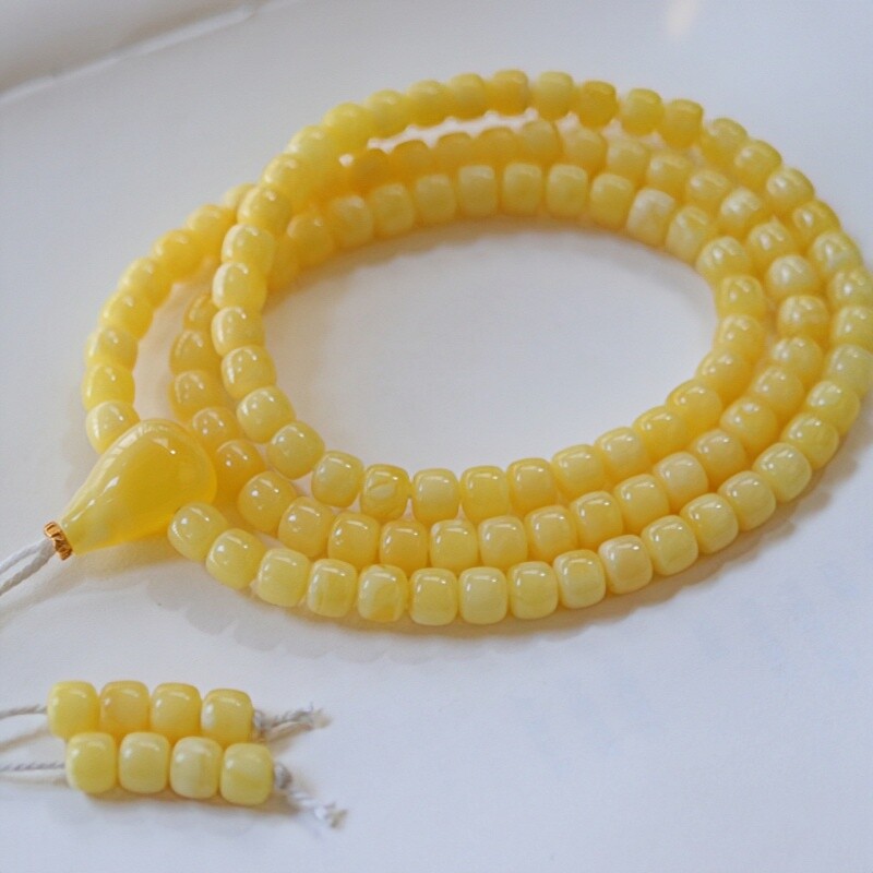 正品天然俄料精品原矿满蜡蜜蜡6.5mm老型108佛珠文玩收藏珠宝饰品