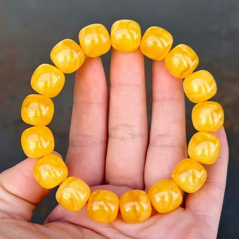 正品天然乌料精品同料鸡油红蜜蜡13.2mm老型手串文玩收藏珠宝饰品