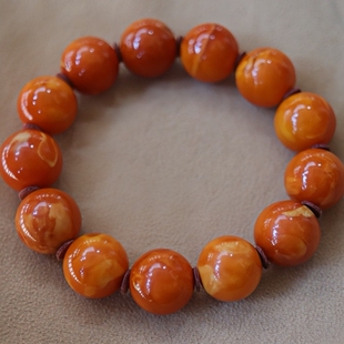 正品 文玩珠宝饰品 天然俄料蜜蜡老蜡满蜡红花蜡17mm圆珠手串男款