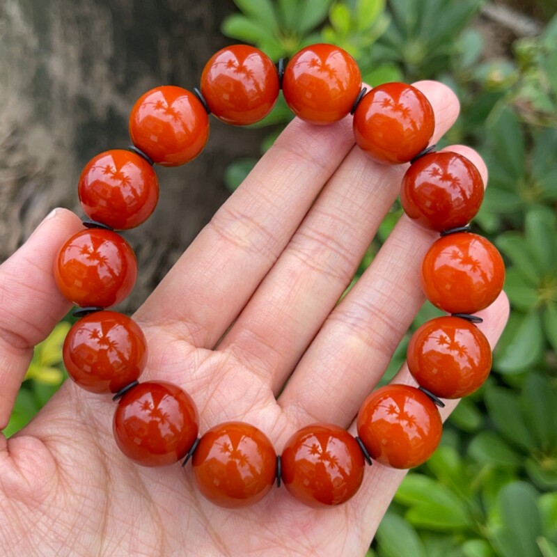 正品天然俄料同料紫红皮老蜡蜜蜡16mm圆珠手串男款收藏级珠宝饰品
