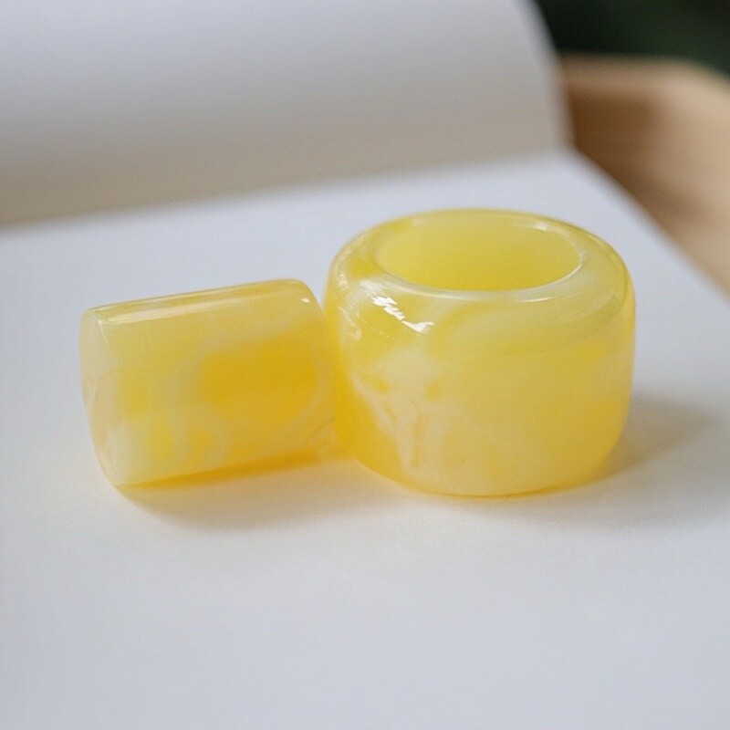 正品天然俄料蜜蜡高品质白花蜡扳指戒指文玩收藏工艺孤品珠宝饰品