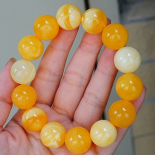 正品天然俄料蜜蜡溶洞瓷白妖花16mm手串多宝手链文玩收藏珠宝饰品