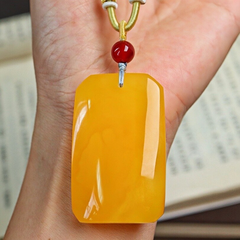 正品天然俄料原矿鸡油黄蜜蜡 无事牌 牌子吊坠男女款文玩珠宝饰品