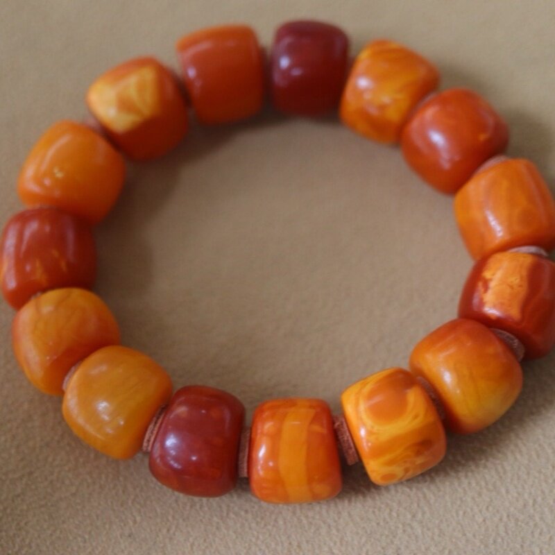 正品天然俄料蜜蜡高品质老蜡红皮蜡17mm手串男款手链文玩珠宝饰品