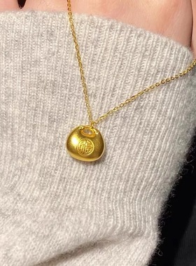 正品小胖福项链女款金元宝新中式不褪色锁骨链轻奢小众珠宝饰品