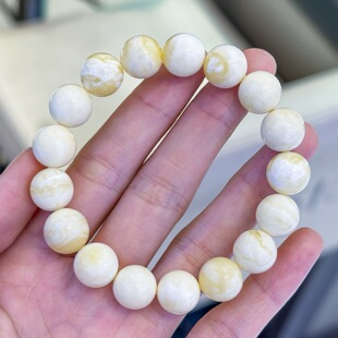 正品 手串文玩收藏珠宝饰品 天然俄料精品白花蜡蜜蜡10mm圆珠女款