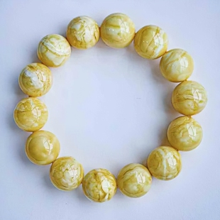 正品 天然俄料蜜蜡精品奶酪白花浓蜡16mm圆珠手串文玩收藏珠宝饰品