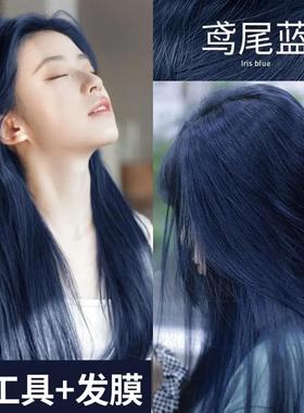 鸢尾蓝黑色染发剂膏免漂纯黑蓝色雾霾蓝女植物天然无刺激蓝灰正品