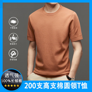 2025年高端夏季 T恤新疆长绒棉200支高支棉下摆开衩纯棉体恤 短袖