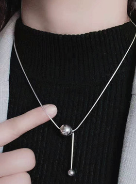 S925纯银转运球项链女毛衣链配饰