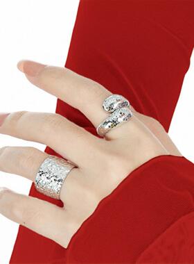 S925纯银车花锤纹宽版戒指