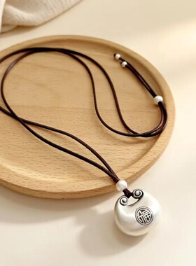 国潮新中式足银胖福字长款毛衣链