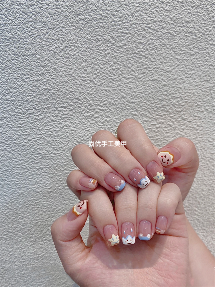 ins成品甲片手工指尖涂鸦卡通假指甲贴创意可爱美甲显白穿戴订制