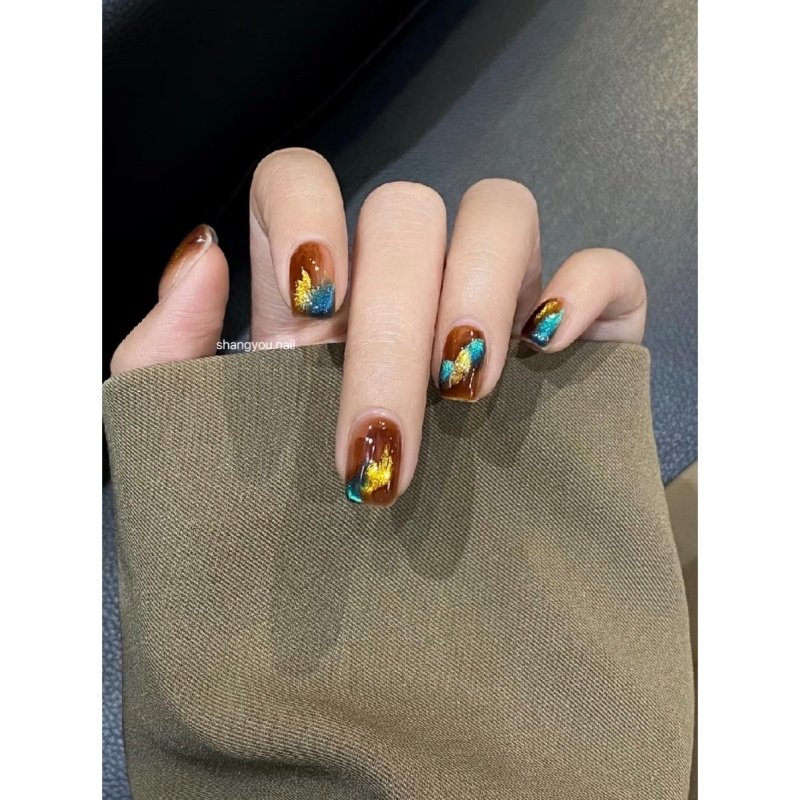纯手工穿戴甲秋冬琥珀晕染成品甲片显白猫眼美甲高级假指甲贴订制,彩妆/香水/美妆工具,穿戴甲/甲片,淘宝优惠券,粉丝福利购,淘宝优惠卷