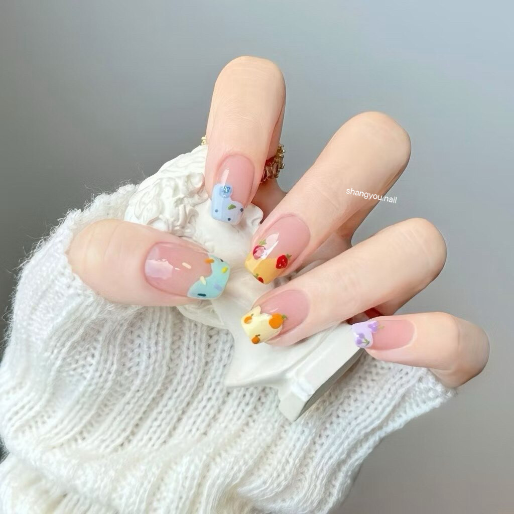 纯手工穿戴甲彩色法式水果成品甲片显白甜美美甲春夏假指甲贴订制