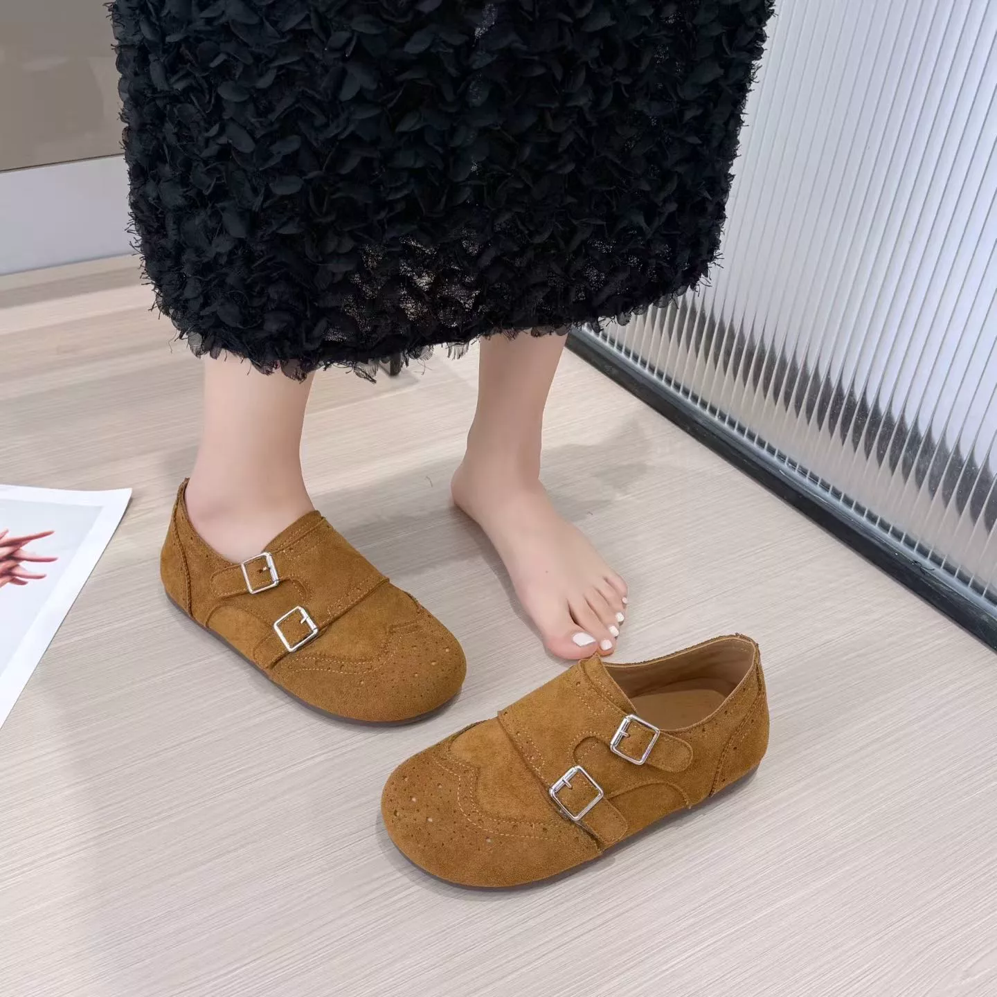 春达女鞋2026春季新款平底时尚百搭舒适休闲洋气布洛克勃肯鞋2880,女鞋,浅口单鞋,淘宝优惠券,粉丝福利购,淘宝优惠卷